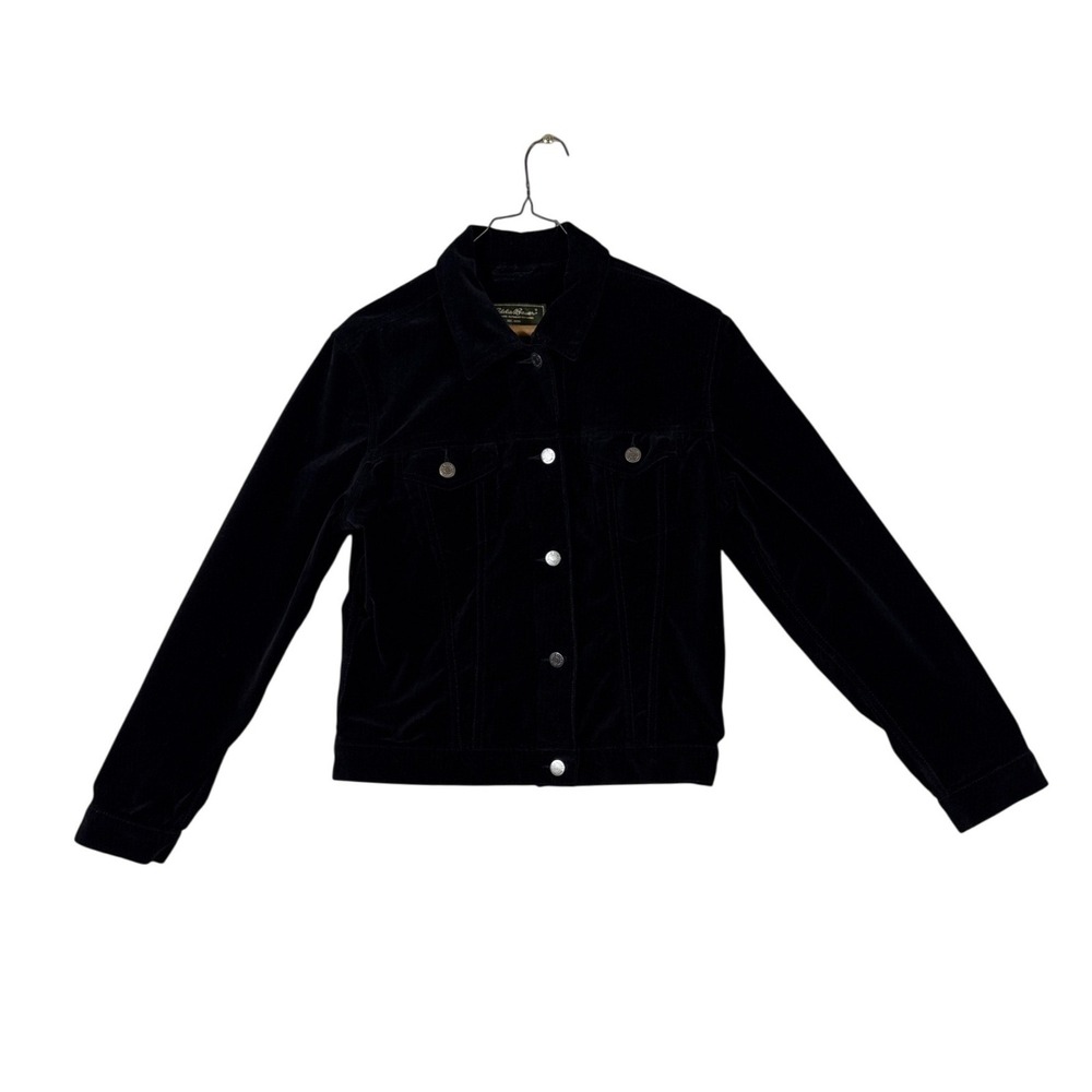 Eddie Bauer Womens Black Corduroy Trucker Jacket Stretch Cotton Small